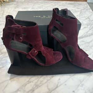 Rag & Bone Deep Burgundy Suede Block Heels Size 41 NWT